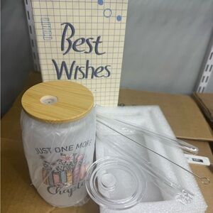 Floral Glass Tumbler with Bamboo Lid and Straw